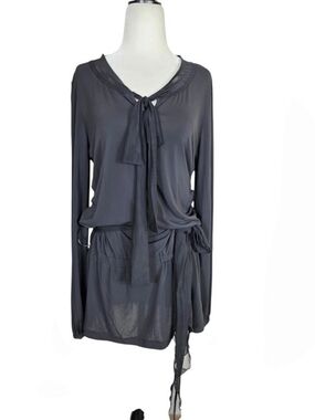 SHAN y2k-style jersey knit Long Sleeve Tie Neck Tunic size 8